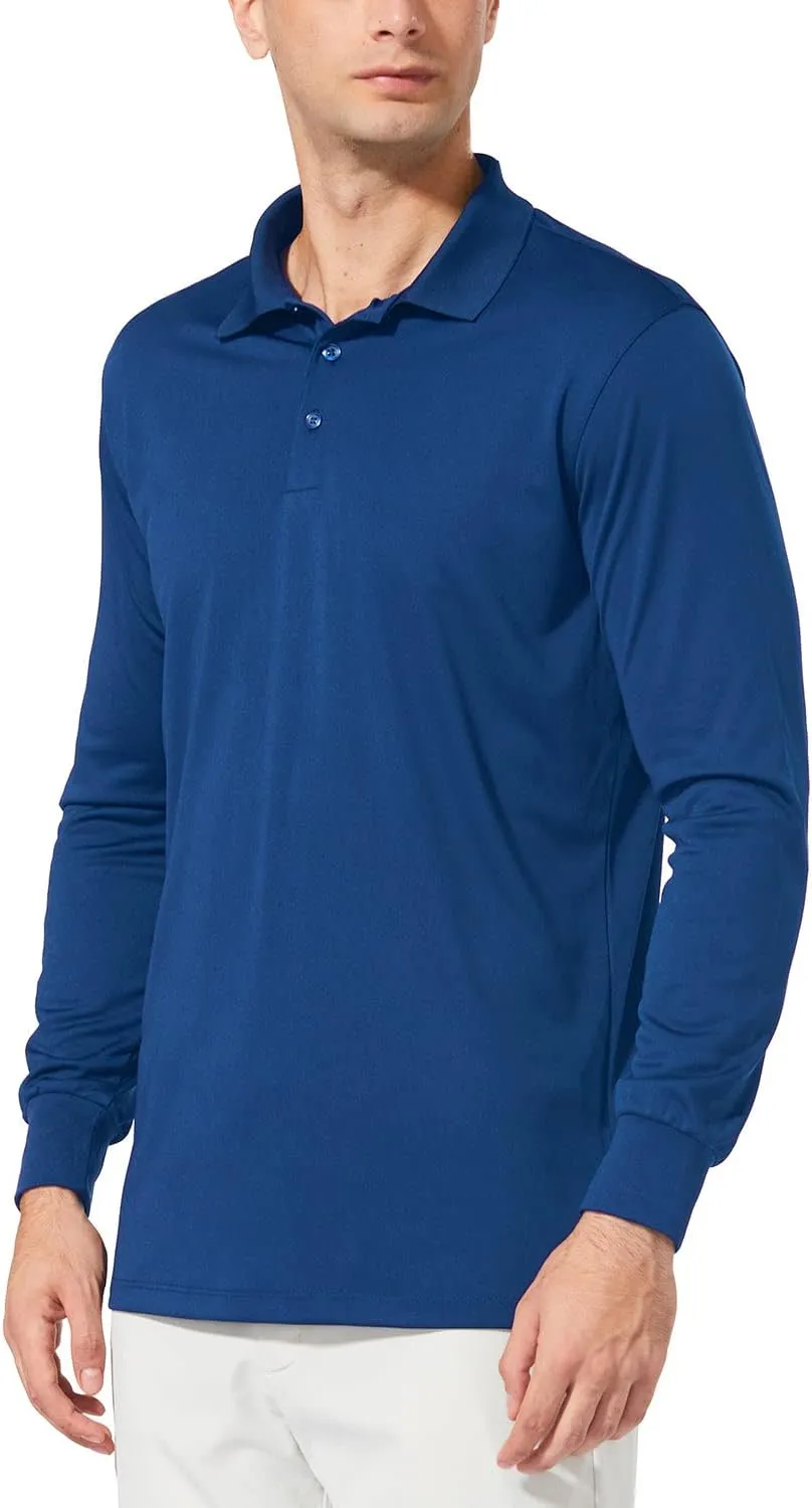 baleaf Men's Long Sleeve Golf Polo Shirt UPF 50 Quick Dry 3 Button Casual Work Outdoor Lightweight Performance Shirts