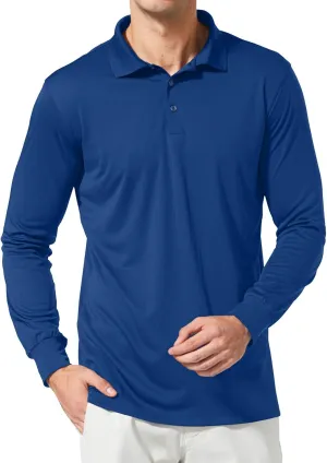 baleaf Men's Long Sleeve Golf Polo Shirt UPF 50 Quick Dry 3 Button Casual Work Outdoor Lightweight Performance Shirts