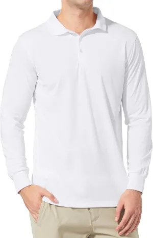 baleaf Men's Long Sleeve Golf Polo Shirt UPF 50 Quick Dry 3 Button Casual Work Outdoor Lightweight Performance Shirts