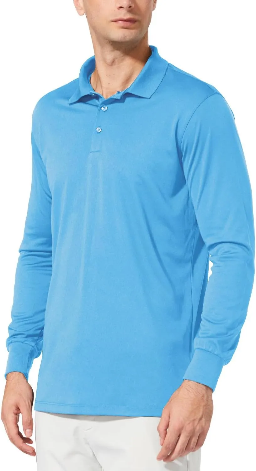 baleaf Men's Long Sleeve Golf Polo Shirt UPF 50 Quick Dry 3 Button Casual Work Outdoor Lightweight Performance Shirts