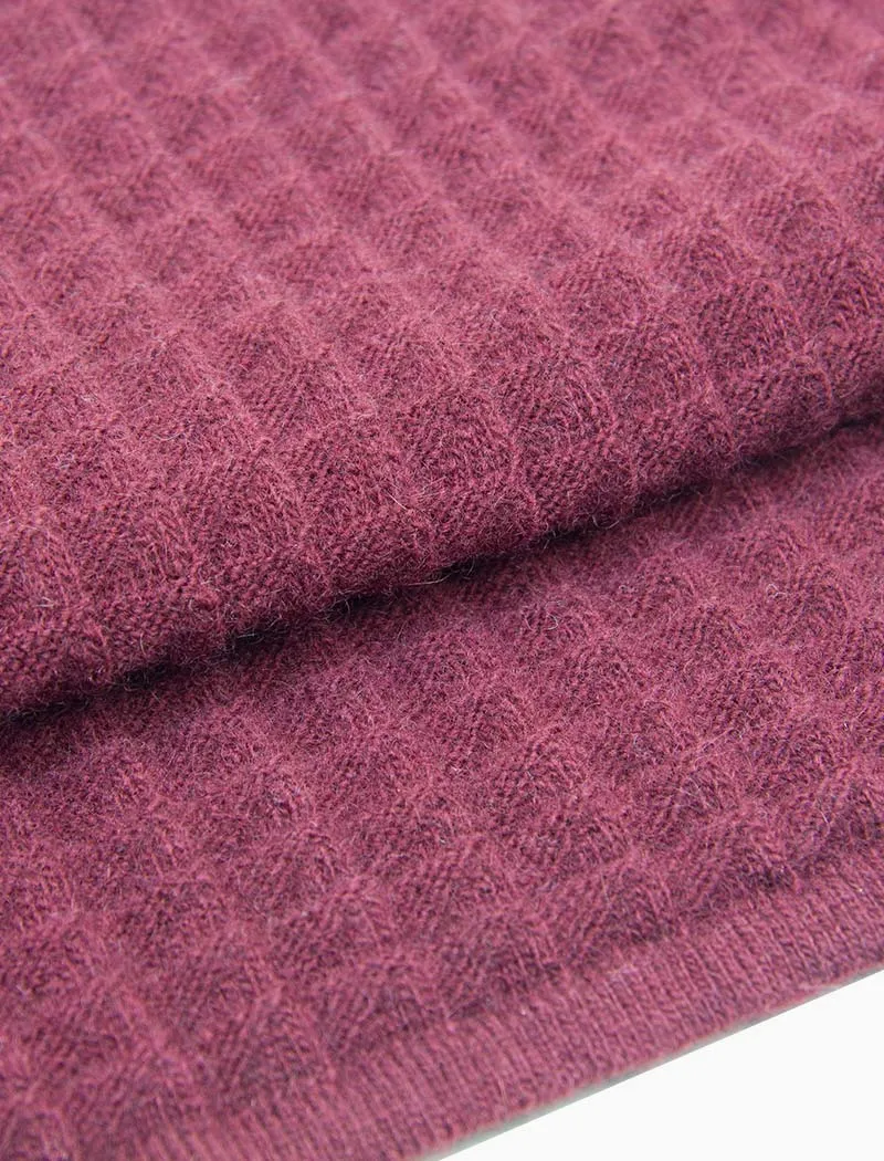 Burgundy Waffle Knitted Wool & Cashmere Scarf