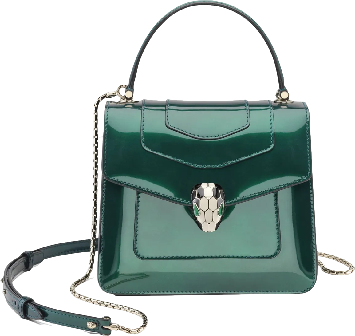BVLGARI Green Polished Leather  Serpenti Forever Top-handle Bag