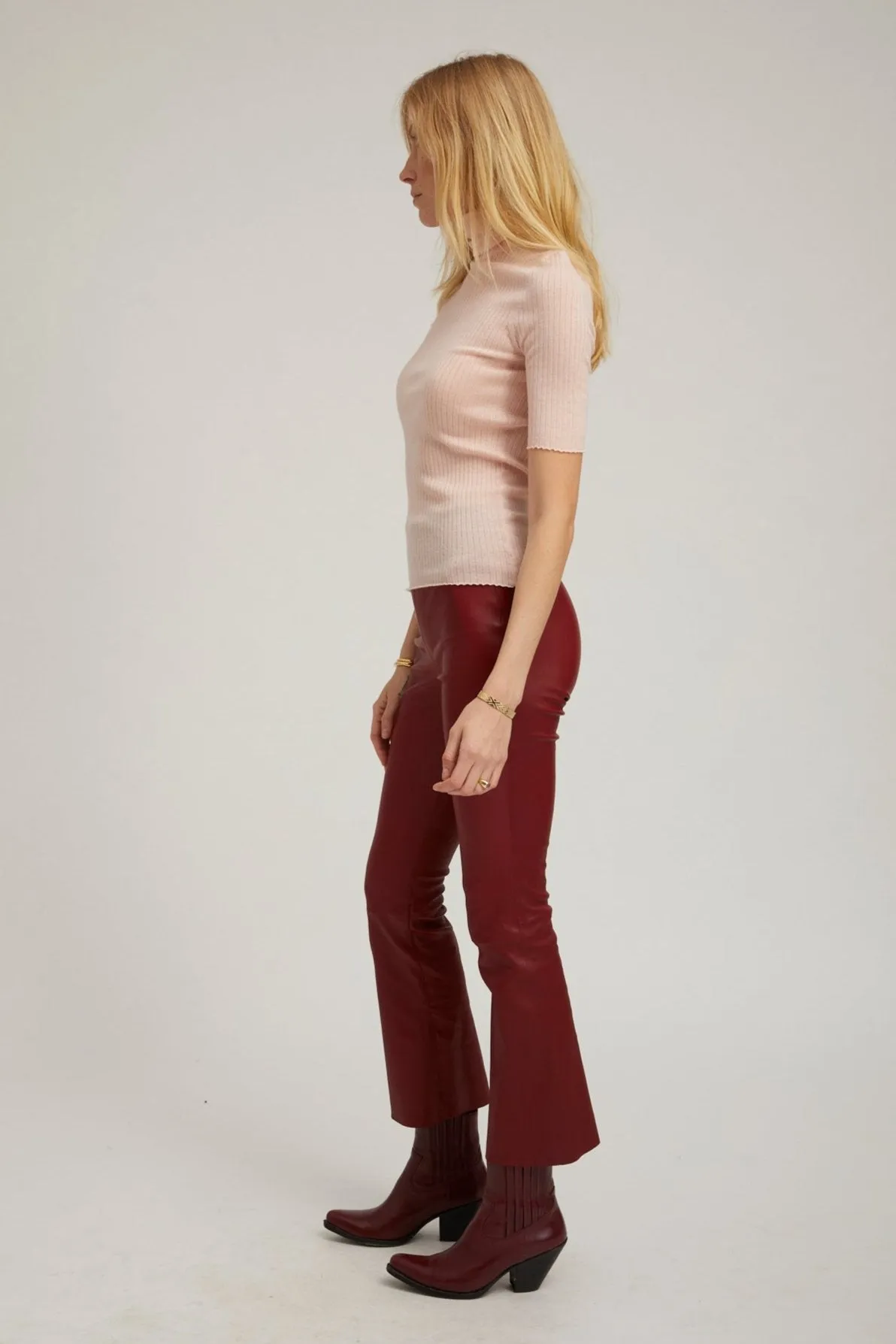 Cherry Leather Ankle Flare