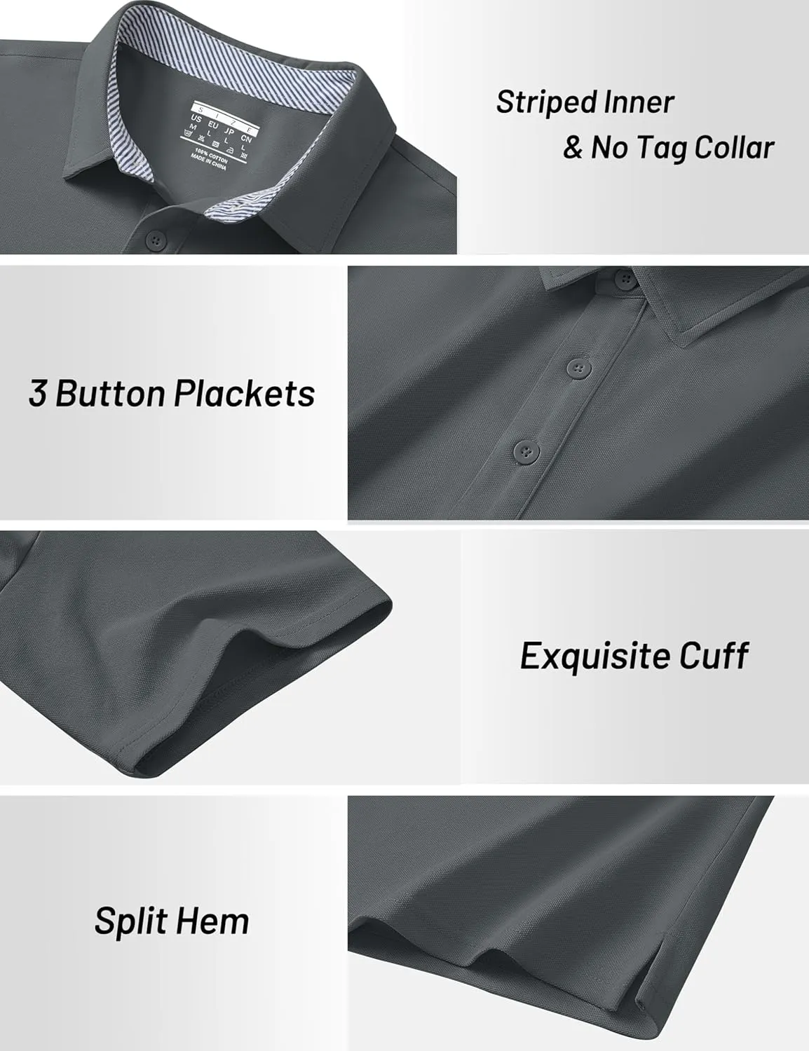 Cotrasen Men's Polo Shirts Short Sleeve Cotton Pique 3 Buttons Golf Shirts Classic Fit Casual Performance T-Shirt