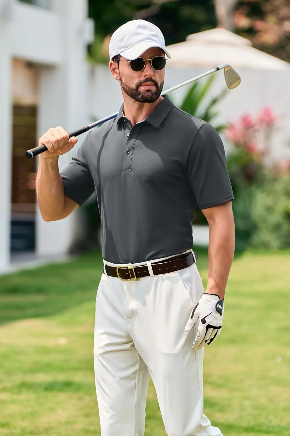 Cotrasen Men's Polo Shirts Short Sleeve Cotton Pique 3 Buttons Golf Shirts Classic Fit Casual Performance T-Shirt