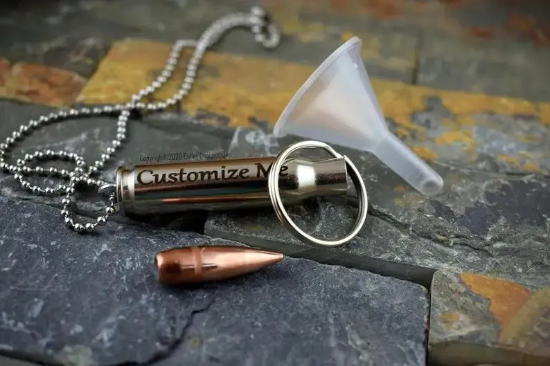 Custom Engraved 308 Urn Bullet Necklace, DIY, Personalized Memorial Keychain Ash Holder