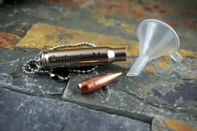 Custom Engraved 308 Urn Bullet Necklace, DIY, Personalized Memorial Keychain Ash Holder