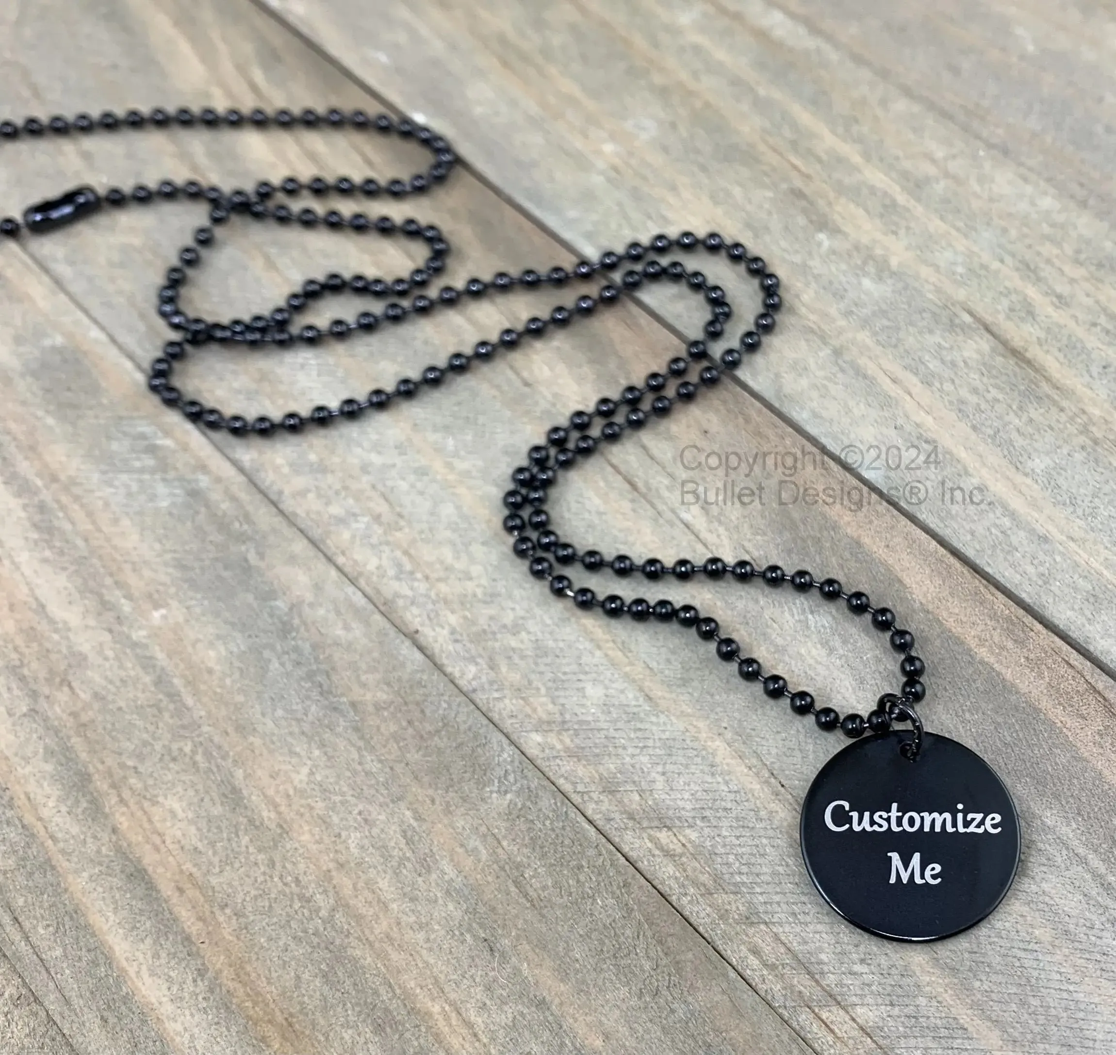 Custom Laser Engraved Black Disc Pendant Necklace, Disc 3/4"/20mm Diameter, Monogram, Stainless Steel Black Chain, Minimalist Jewelry