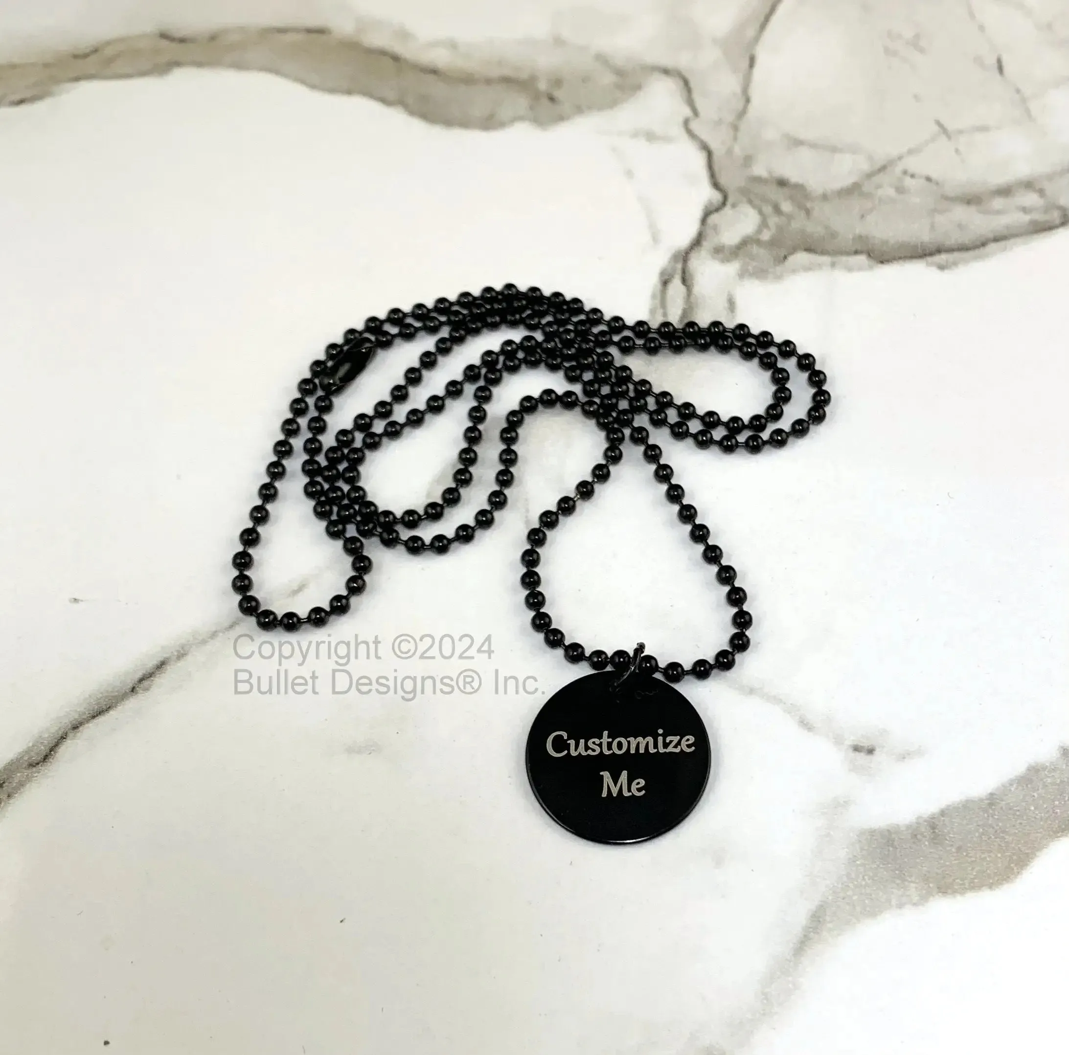Custom Laser Engraved Black Disc Pendant Necklace, Disc 3/4"/20mm Diameter, Monogram, Stainless Steel Black Chain, Minimalist Jewelry