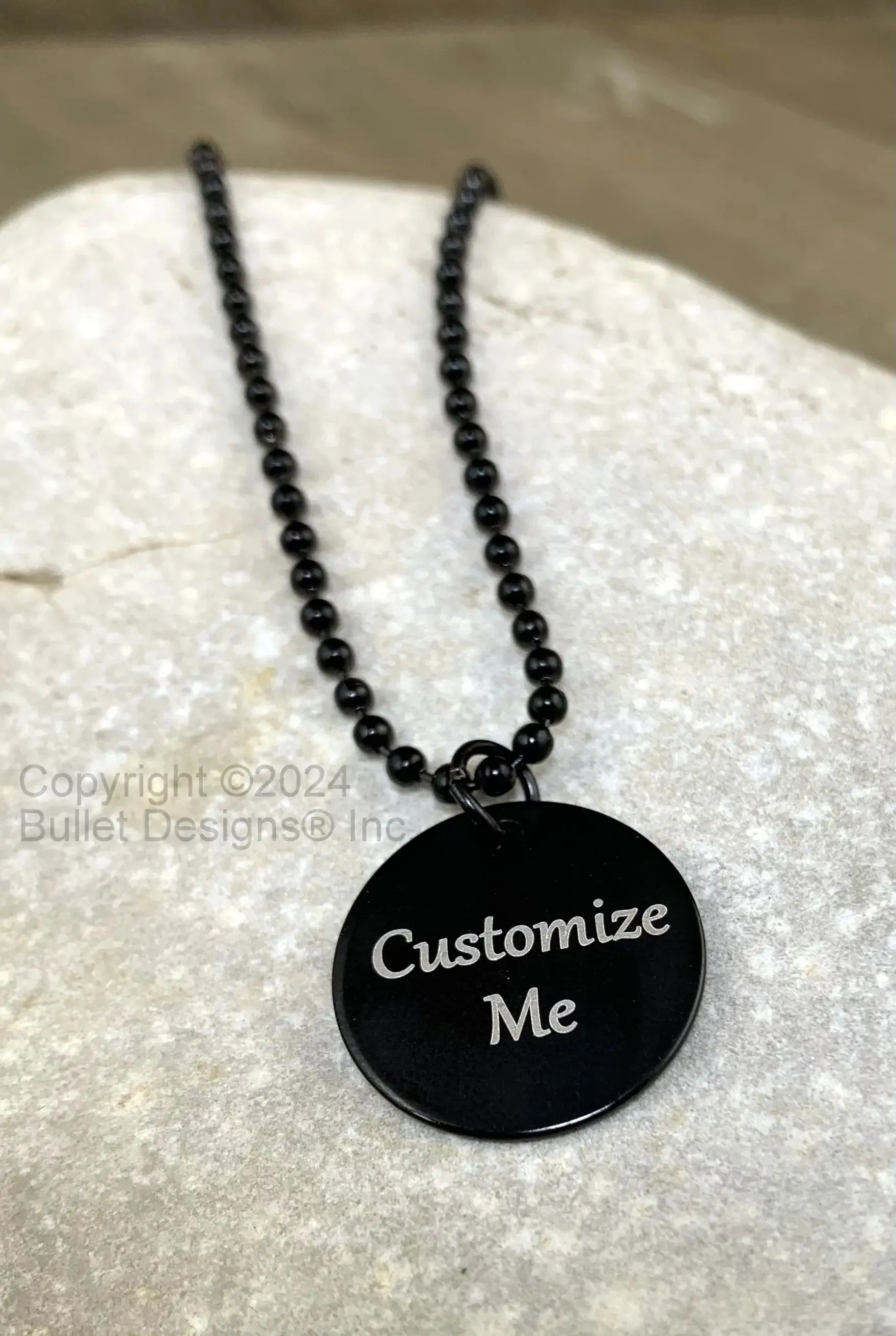 Custom Laser Engraved Black Disc Pendant Necklace, Disc 3/4"/20mm Diameter, Monogram, Stainless Steel Black Chain, Minimalist Jewelry