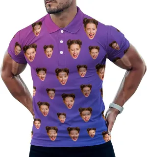 Custom Polo Shirts for Men Personalized Face Golf Shirts Men's Funny Customized Logo Photo Bowling Polo Shirt for Him
