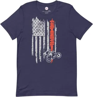 Evel Knievel Vintage Motorcycle T-Shirt for Men - Classic Wheelie American Flag Stunt Cycle Icon Graphic Tee -Small to 4XL
