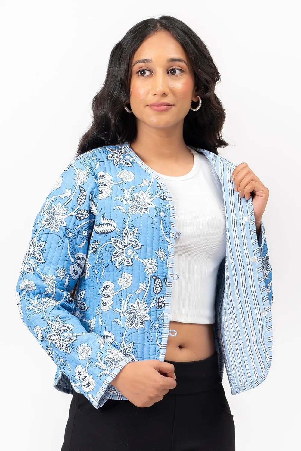 Handmade Quilted Cotton Reversible Lightweight Jacket, Stylish Women's Coat Christmas Gift