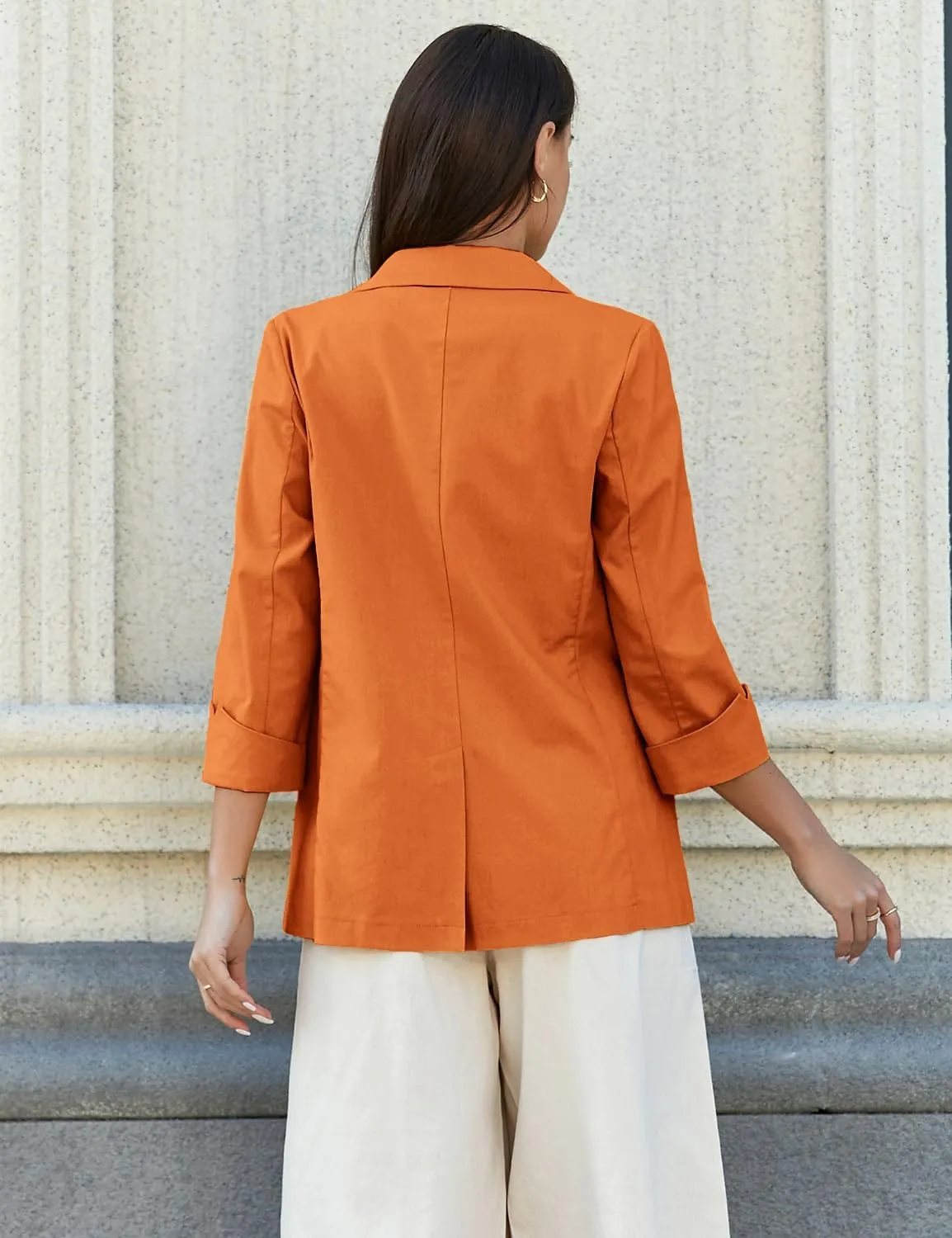 IDEALSANXUN Linen Blazer Women 3/4 Sleeve Lightweight Spring Summer Blazer Jackets