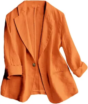 IDEALSANXUN Linen Blazer Women 3/4 Sleeve Lightweight Spring Summer Blazer Jackets