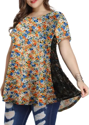 LARACE Plus Size Spring Summer Tunics Tops Short Sleeve Shirts Flowy Lace Tops Wrinkle Free Blouses for Women Dressy Casual