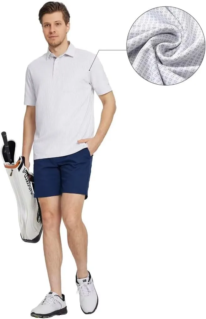 M MAELREG Mens Polo Shirts Short Sleeve Dry Fit Jacquard Performance Moisture Wicking Casual Pocket Golf Shirts for Men