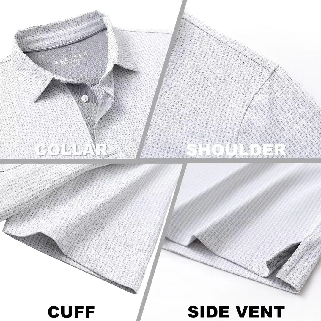 M MAELREG Mens Polo Shirts Short Sleeve Dry Fit Jacquard Performance Moisture Wicking Casual Pocket Golf Shirts for Men