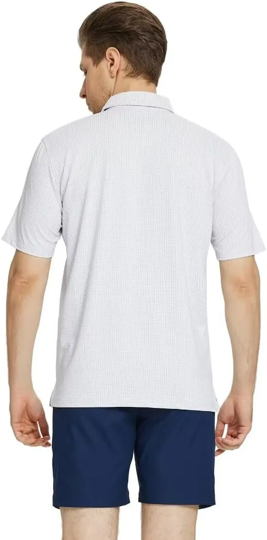 M MAELREG Mens Polo Shirts Short Sleeve Dry Fit Jacquard Performance Moisture Wicking Casual Pocket Golf Shirts for Men