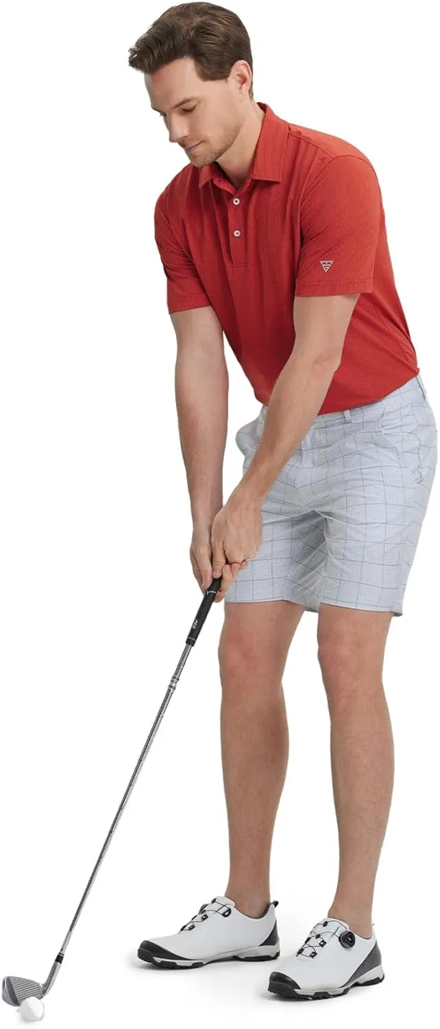 M MAELREG Mens Polo Shirts Short Sleeve Quick Dry Moisture Wicking Athletic Performance Jacquard Collared Golf Shirt for Men