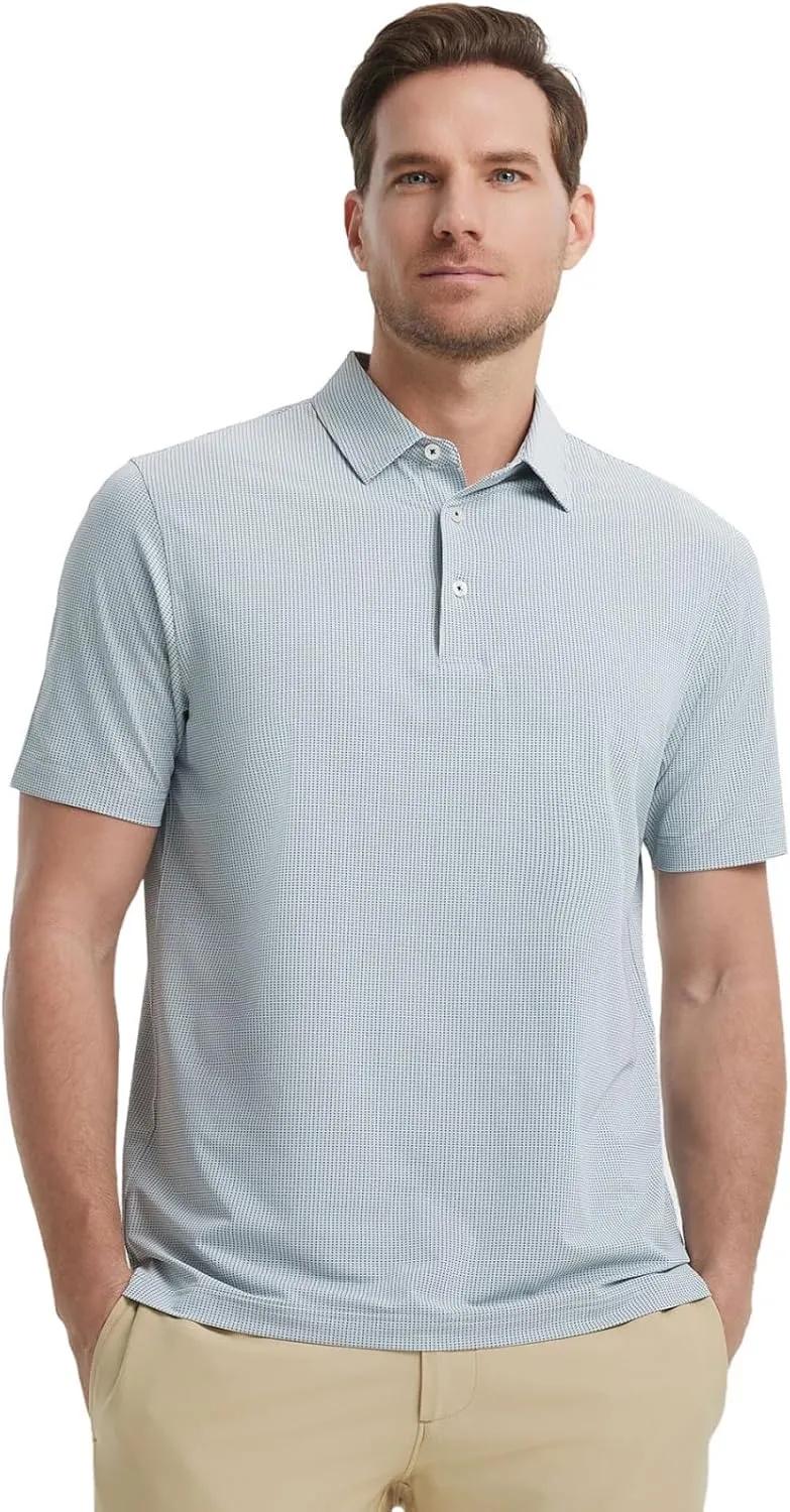 M MAELREG Mens Polo Shirts Short Sleeve Quick Dry Moisture Wicking Athletic Performance Jacquard Collared Golf Shirt for Men