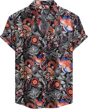 MCEDAR Mens Casual Short Sleeve Button Up Vintage Summer Hawaiian Beach Vacation Shirts (Size S-5XL Big and Tall)