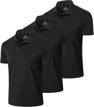Mens 3 Pack Polo Shirt Moisture Wicking Quick Dry Performance Athletic Short Sleeve Golf Shirt
