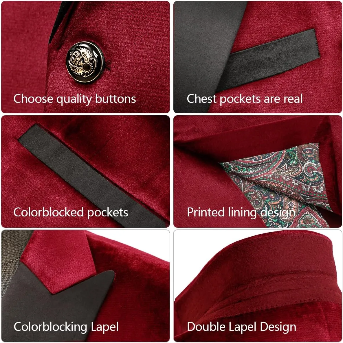 Men's Velvet Blazer One Button Casual Tuxedo for Men Blazer Lapel Prom Party Wedding Banquet