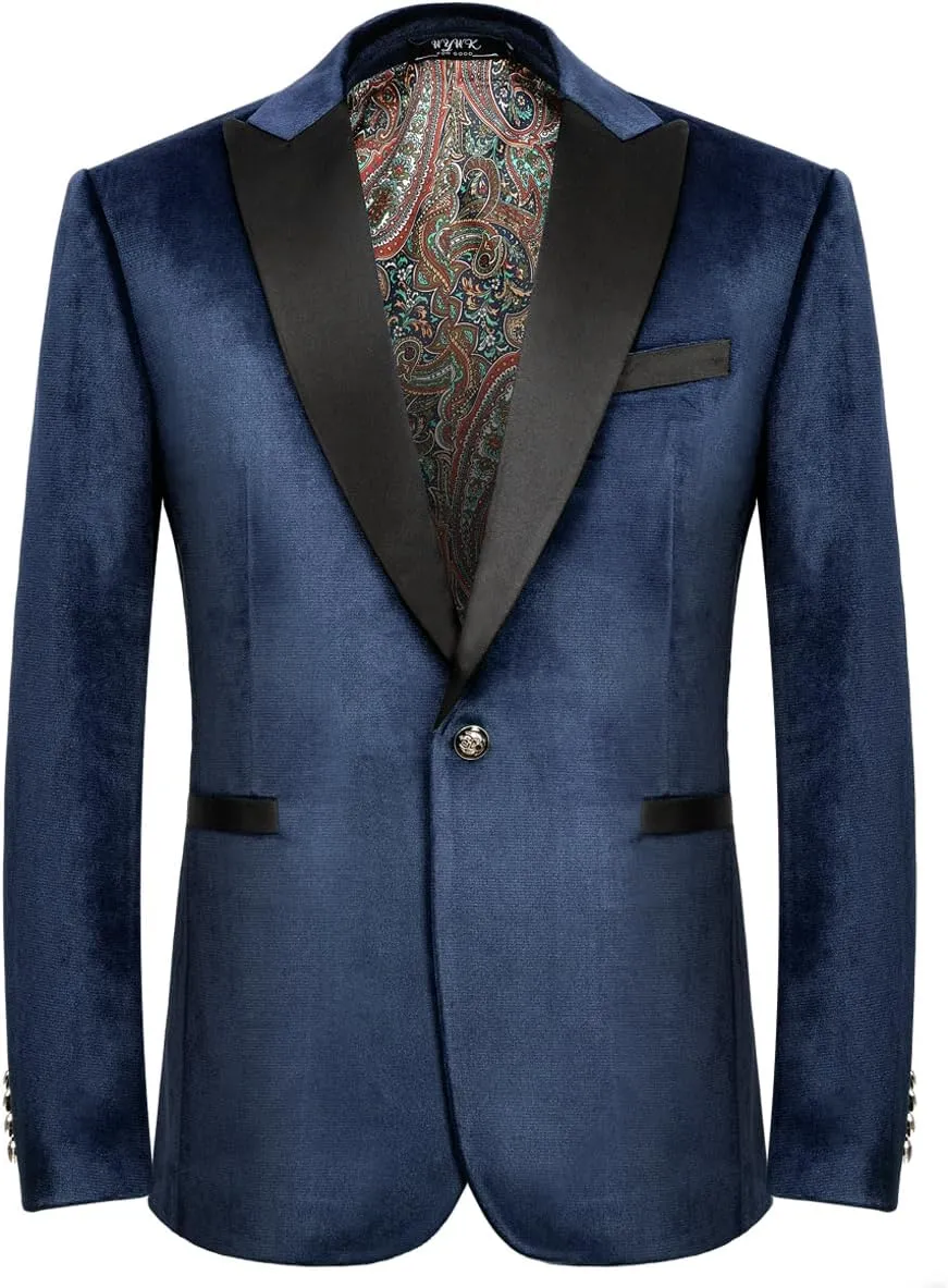 Men's Velvet Blazer One Button Casual Tuxedo for Men Blazer Lapel Prom Party Wedding Banquet