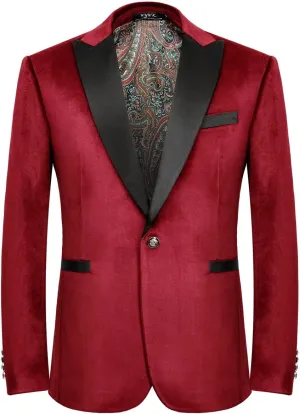 Men's Velvet Blazer One Button Casual Tuxedo for Men Blazer Lapel Prom Party Wedding Banquet