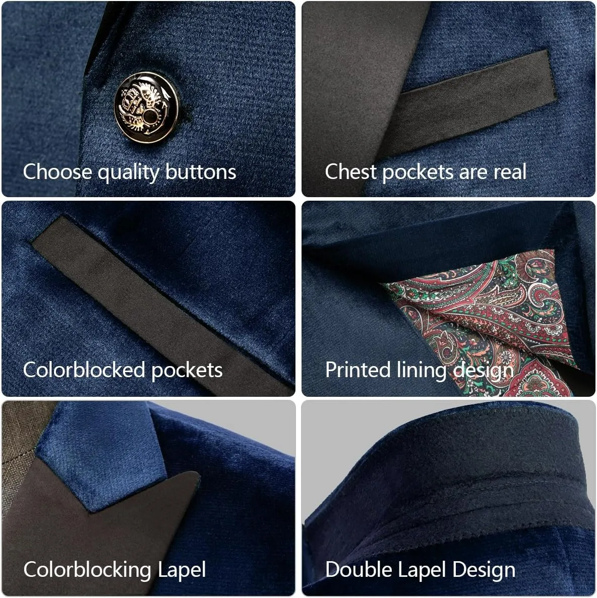 Men's Velvet Blazer One Button Casual Tuxedo for Men Blazer Lapel Prom Party Wedding Banquet