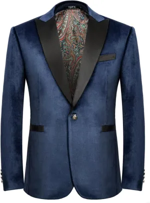 Men's Velvet Blazer One Button Casual Tuxedo for Men Blazer Lapel Prom Party Wedding Banquet