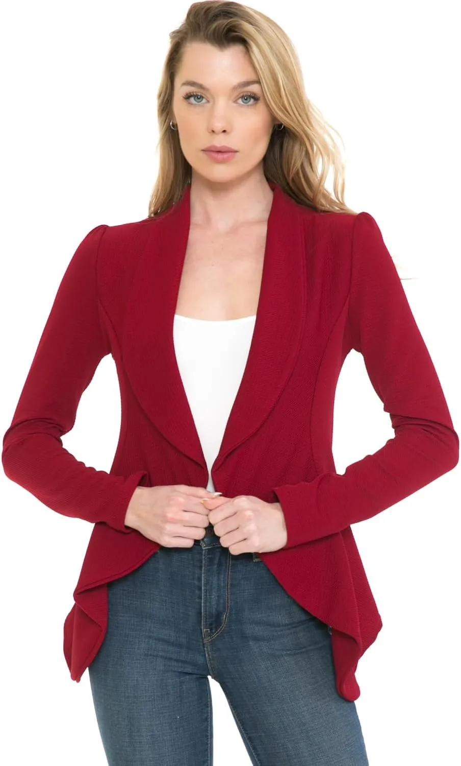 SSOULM Women's Long Sleeve Classic Draped Open Front Lightweight Blazer with Plus Size