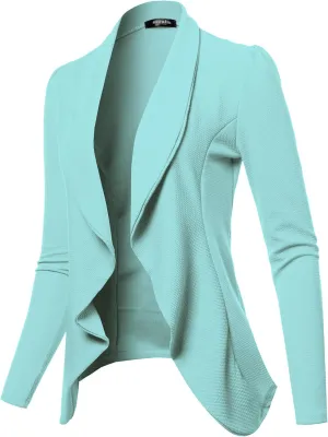 SSOULM Women's Long Sleeve Classic Draped Open Front Lightweight Blazer with Plus Size