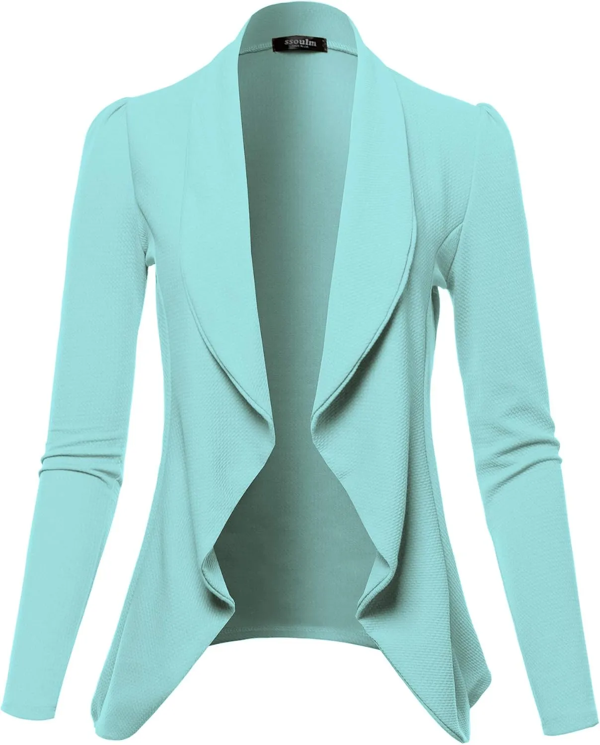 SSOULM Women's Long Sleeve Classic Draped Open Front Lightweight Blazer with Plus Size