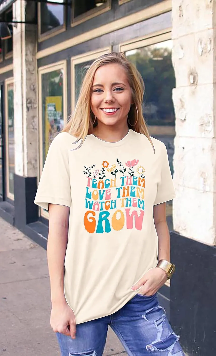 Teacher Shirt Women Wildflower Teacher Shirts Helping Little Minds Grow Kindergarten Teacher Tee Inspirational Tops