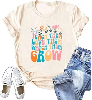 Teacher Shirt Women Wildflower Teacher Shirts Helping Little Minds Grow Kindergarten Teacher Tee Inspirational Tops