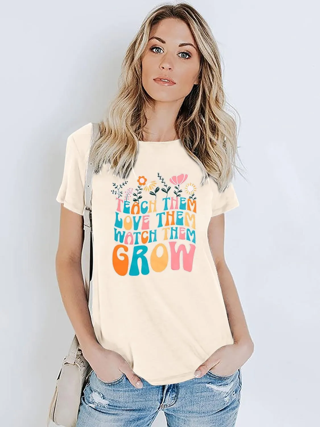 Teacher Shirt Women Wildflower Teacher Shirts Helping Little Minds Grow Kindergarten Teacher Tee Inspirational Tops