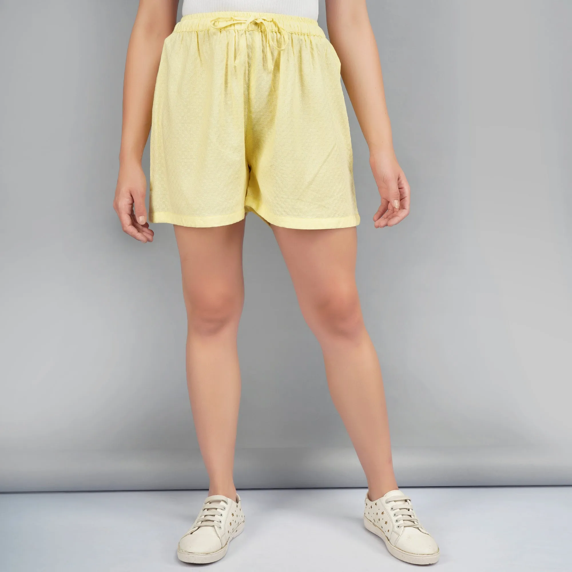 Yellow Dobby Cotton Shorts