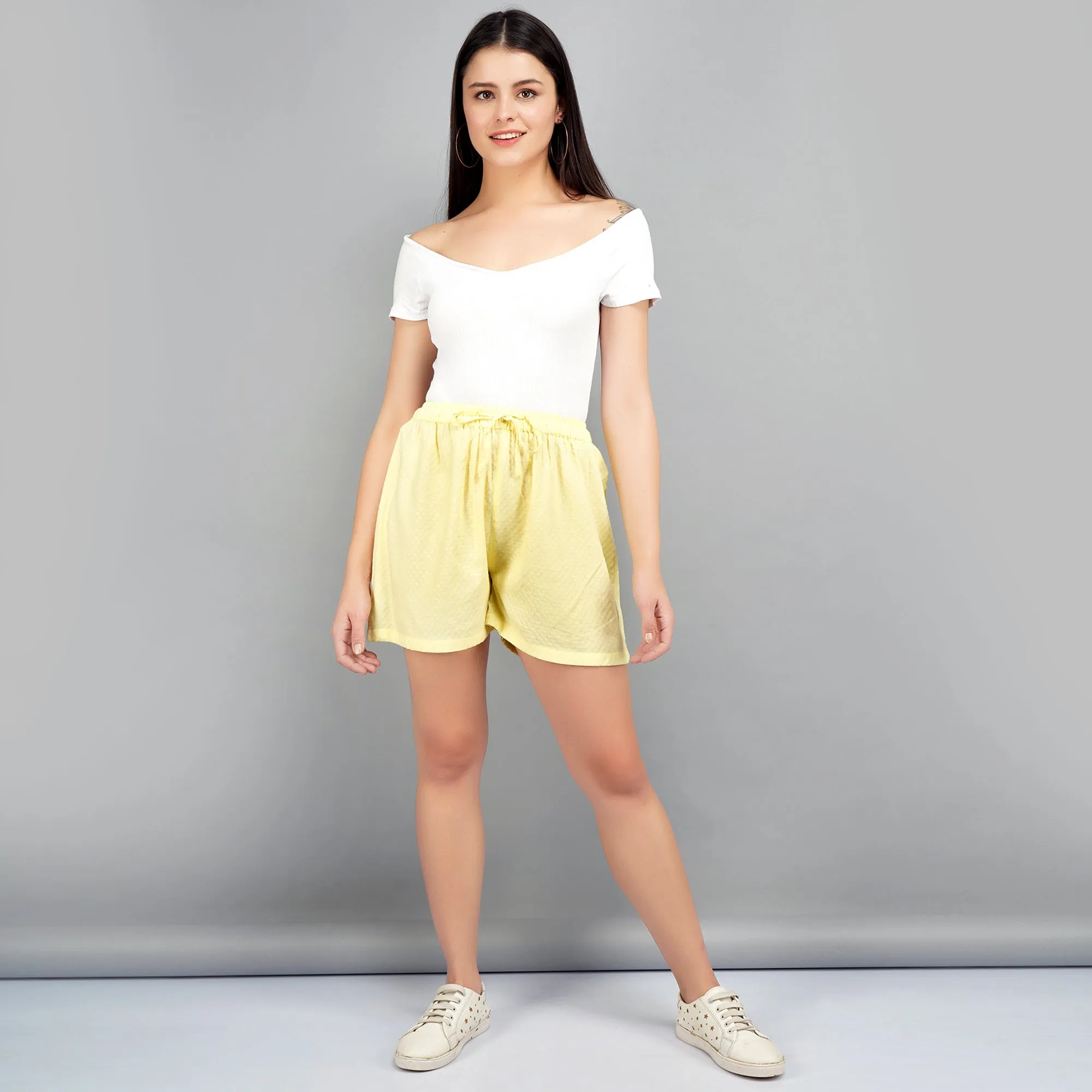 Yellow Dobby Cotton Shorts
