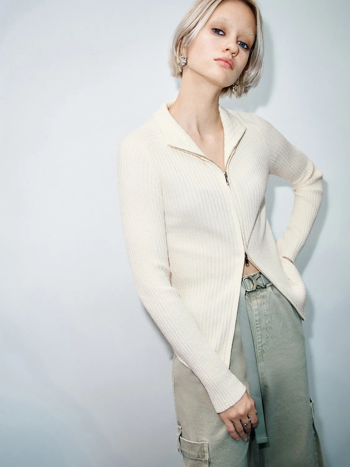 Zip Up Front Knitted Cardigans